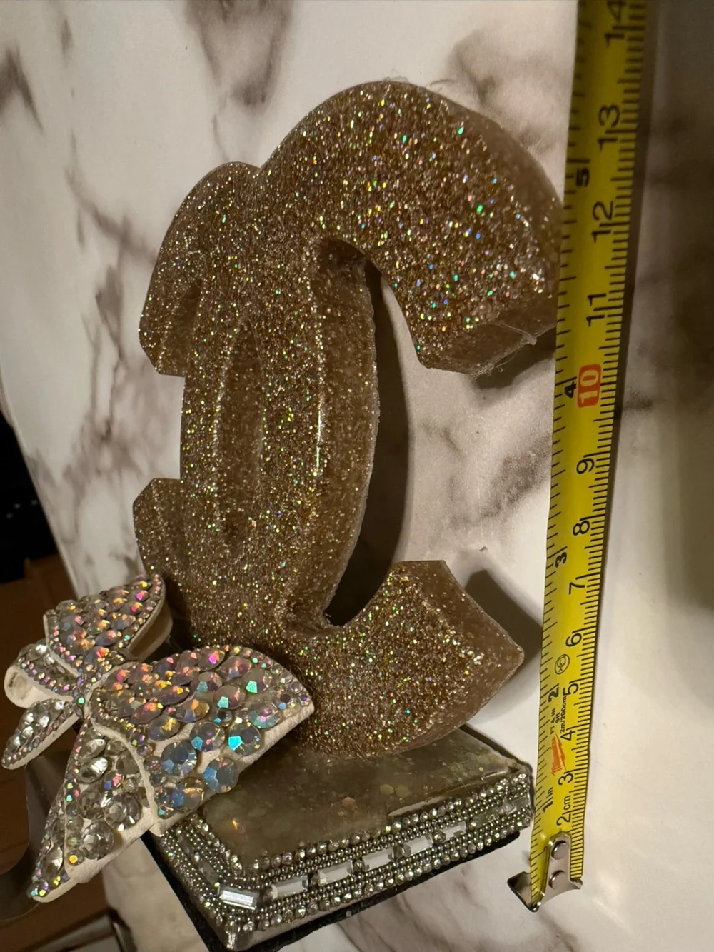 Glitter Rhinestone Bow Christmas Stocking Holder Glam Mantel Decor Handmade
